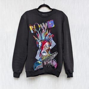 Katya Dobryakova Black David Bowie Embroidered Fleece Sweatshirt, size L